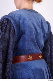  Photos Woman in Historical Dress 106 17th century blue jacket brown leather belt historical clothing upper body 0001.jpg
